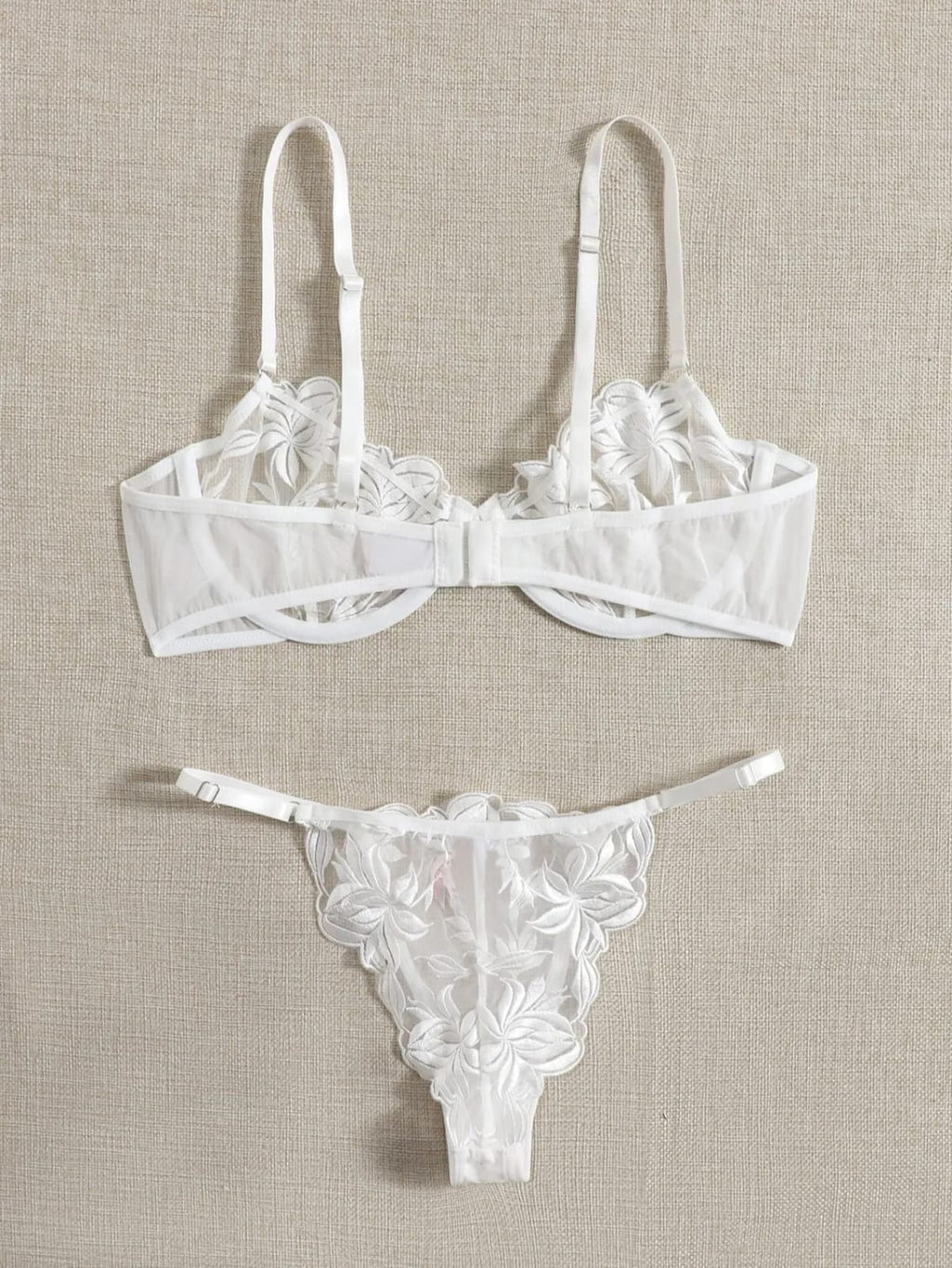 White Elegant Flower Embroidery Lingerie Set