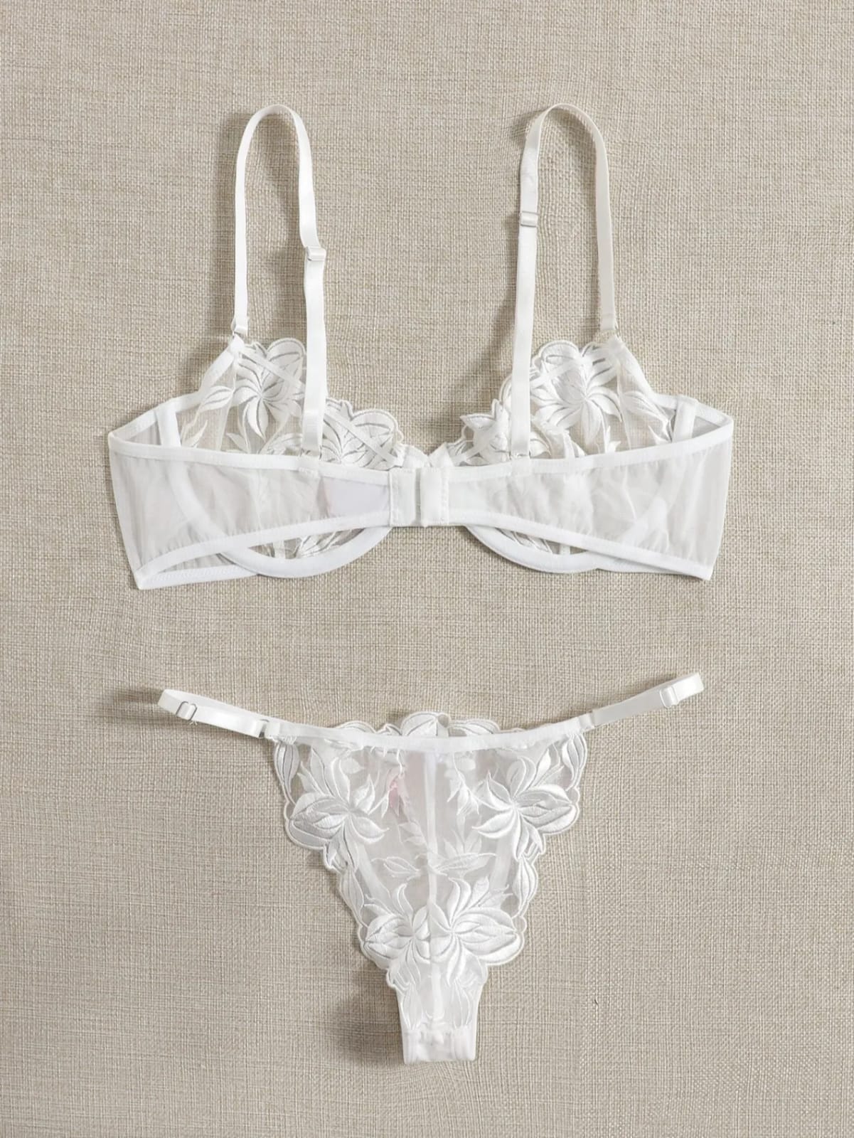 White Elegant Flower Embroidery Lingerie Set